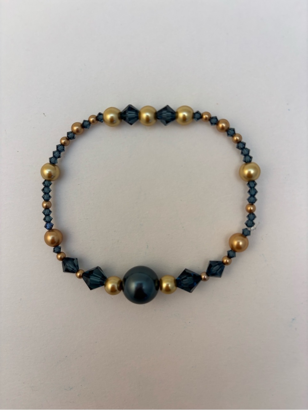 Gold and Blue Swarovski crystal and pearl Stretch Bracelet - Women Jewelry